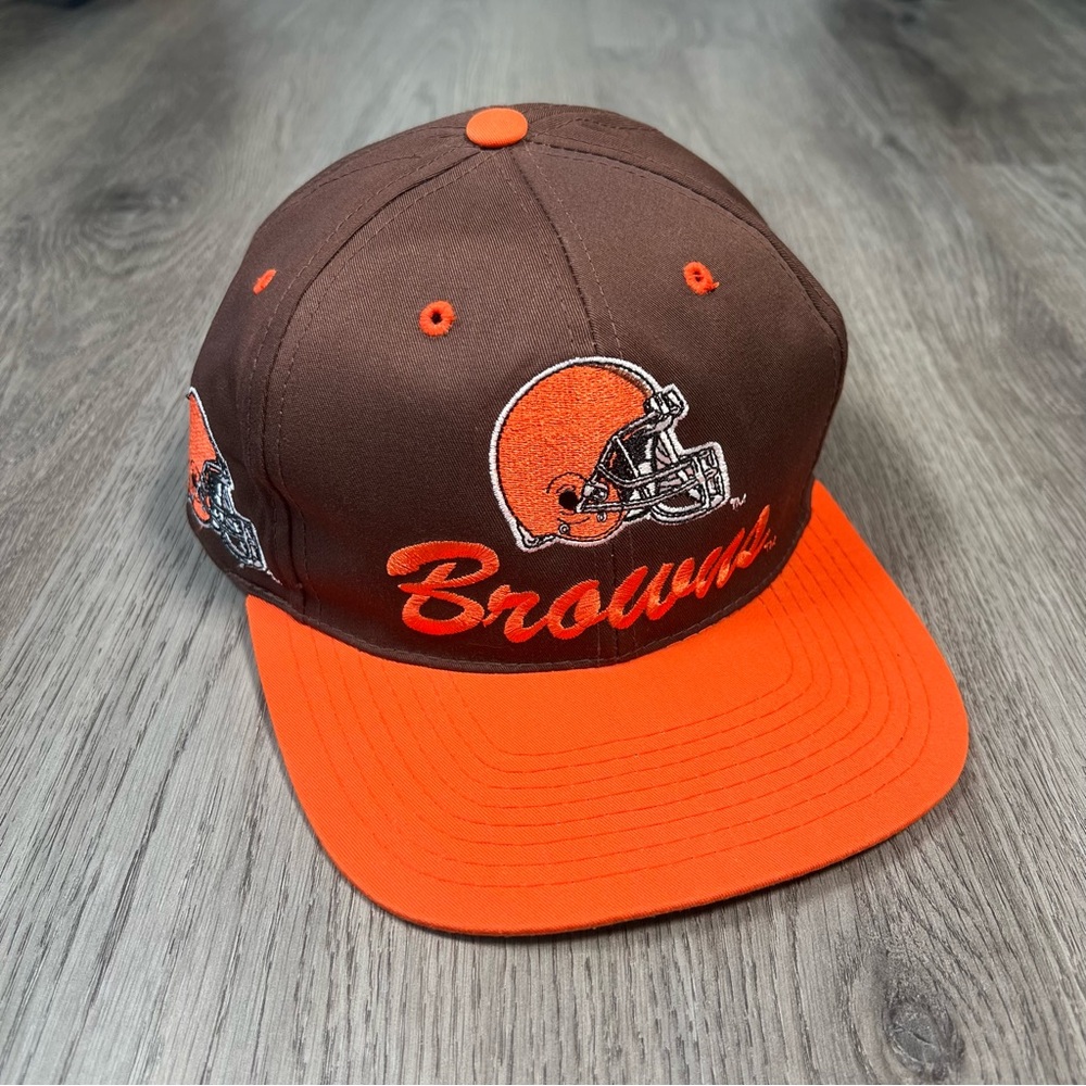 Vintage Cleveland Browns Team NFL Logo 7 Snapback Hat Cap Script Spell-out